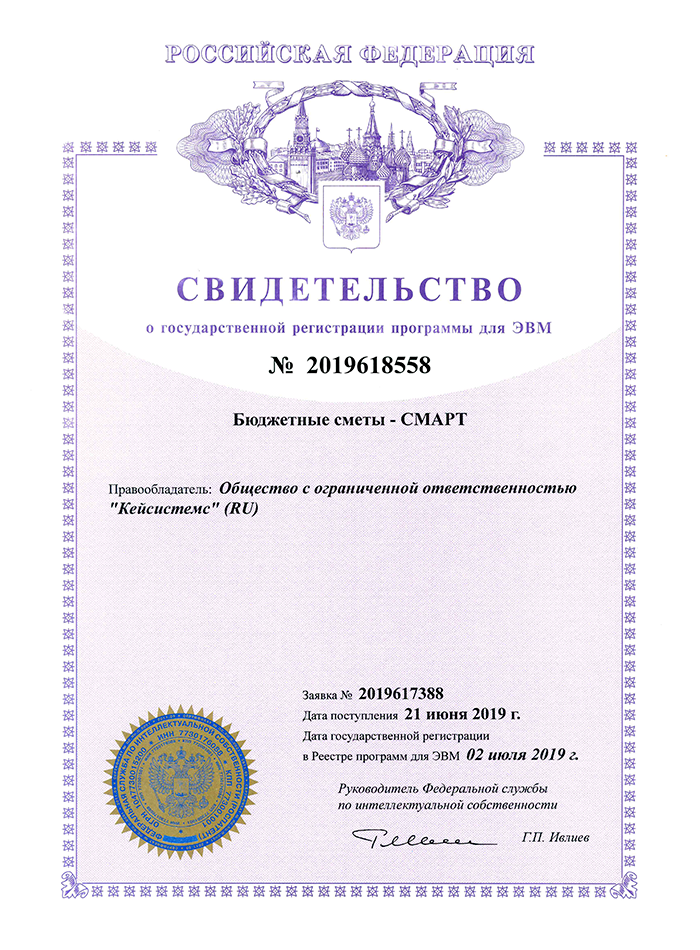 Свидетельство о государственной регистрации программы для ЭВМ №2019618558
