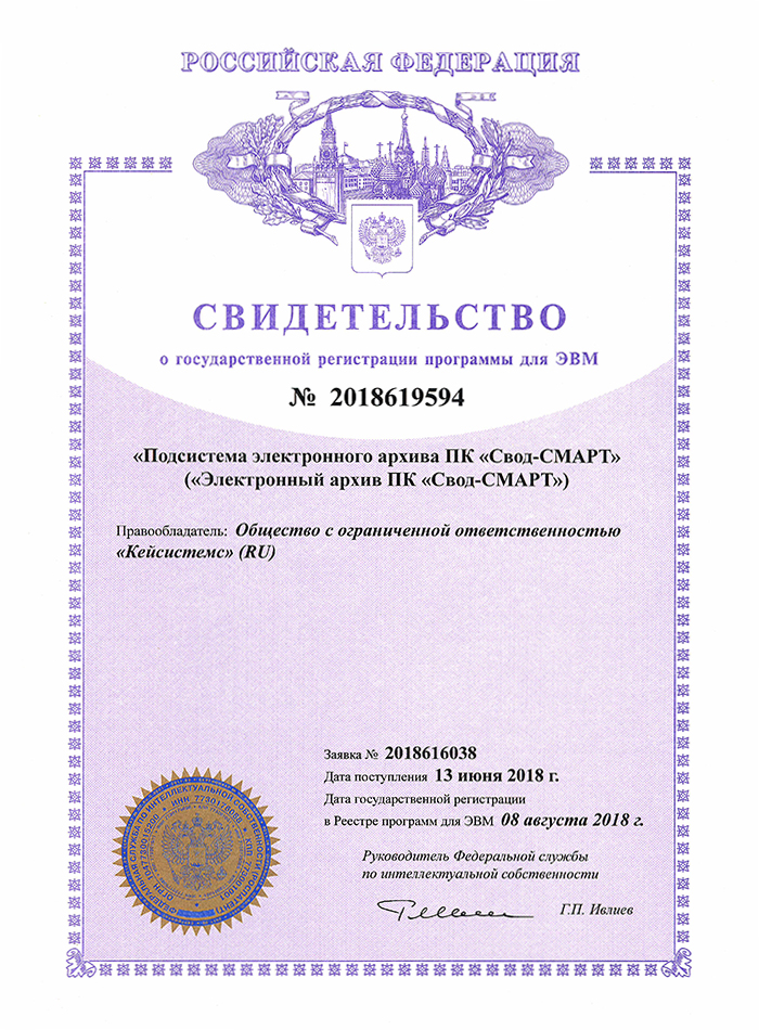 Свидетельство о государственной регистрации программы для ЭВМ №2018619594